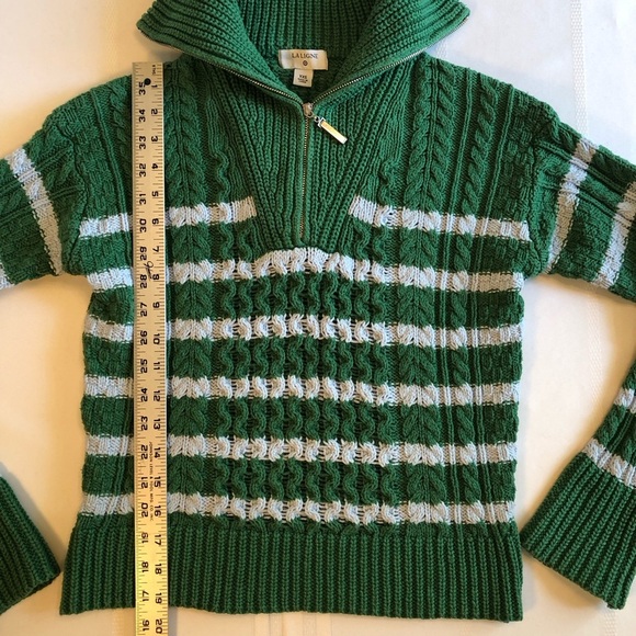 La Ligne Green & Blue Striped Cable Knit x Target Mock Turtleneck Sweater Sz XXS - Picture 6 of 8